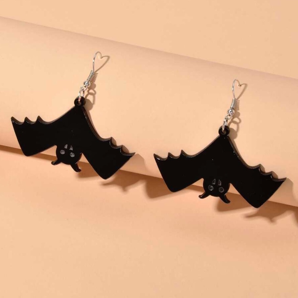 Any 2/&$20! Black Shiny Acrylic Hanging Bat Drop Earrings - Picture 6 of 9